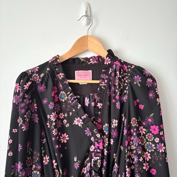 Kate Spade Bora Floral Print Fit & Flare Dress Black Pink Purple Size 8 - Picture 5 of 8